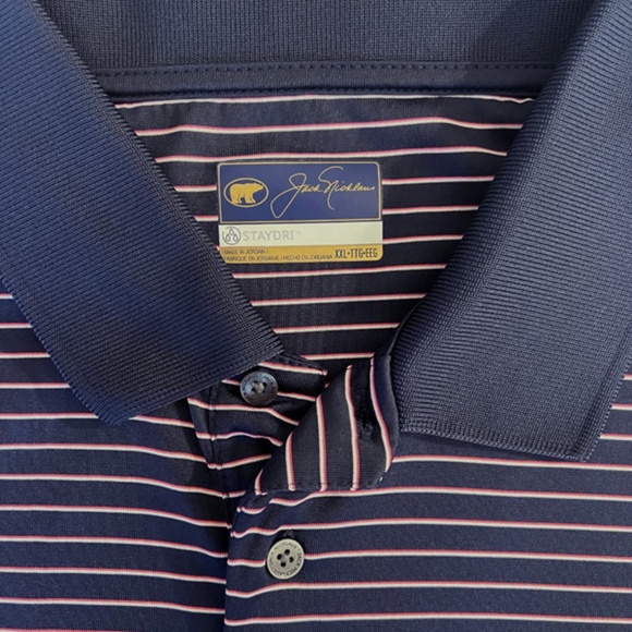 Jack Nicklaus Navy and White/Pink Pinstripes Golf Polo XXL Staydri - Picture 2 of 10